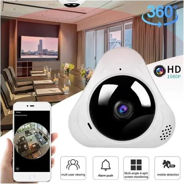 Alt view image 3 of 7 - 360° WiFi Panoramic Camera 1080P HD Security Protection Fisheye IP Cam Smart Home Night Vision CCTV Small Surveillance Camcorder(64G)