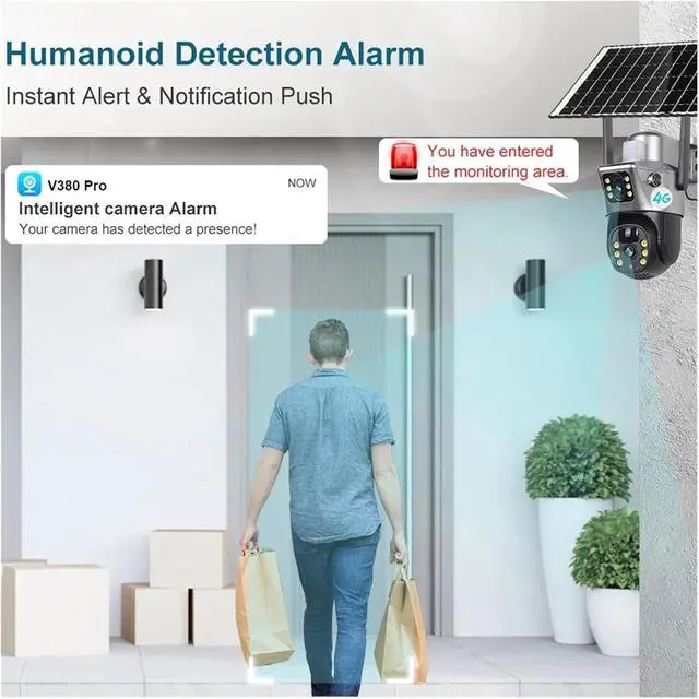 Alt view image 5 of 7 - 4G Sim Solar IP Camera, Dual Lens, 8MP 4K, Low Power, Night Vision, PIR, V380 Pro, CCTV Security(4G Camera No Card)