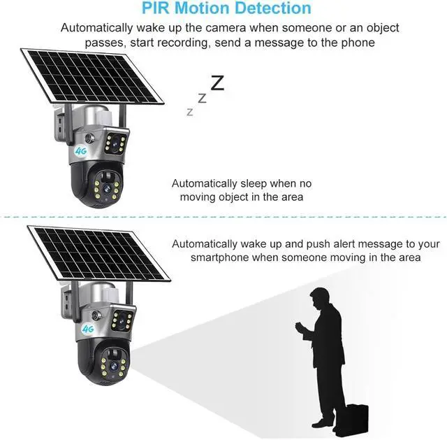 Alt view image 6 of 7 - 4G Sim Solar IP Camera, Dual Lens, 8MP 4K, Low Power, Night Vision, PIR, V380 Pro, CCTV Security(4G Camera No Card)