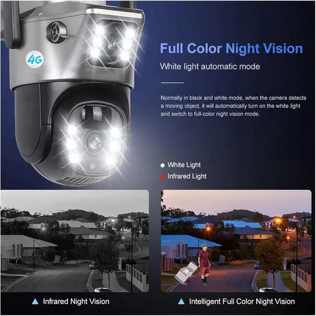 Alt view image 7 of 7 - 4G Sim Solar IP Camera, Dual Lens, 8MP 4K, Low Power, Night Vision, PIR, V380 Pro, CCTV Security(4G Camera No Card)