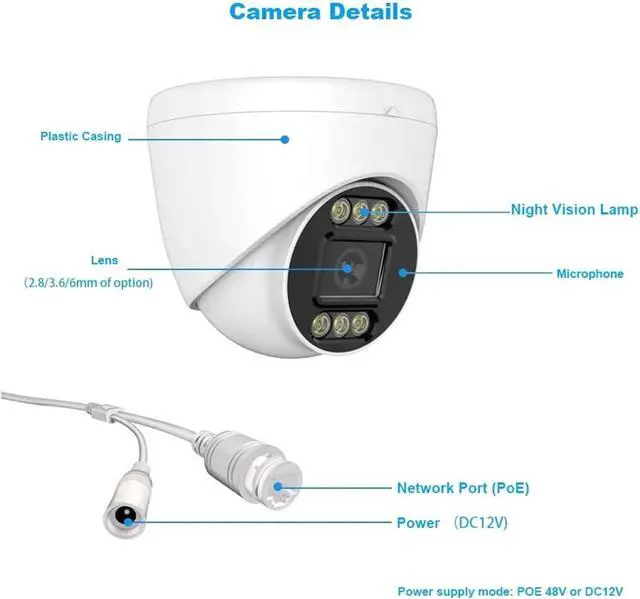 Alt view image 4 of 7 - 4K 8MP PoE Security Camera, Dual-Light Night Vision, Two-Way Audio, H.265 ONVIF Surveillance Cam(2.8mm,4K POE)