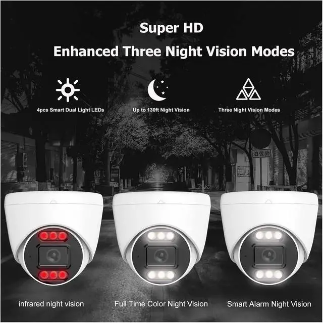 Alt view image 3 of 7 - 4K 8MP PoE Security Camera, Dual-Light Night Vision, Two-Way Audio, H.265 ONVIF Surveillance Cam(2.8mm,4K POE)