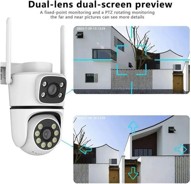 Alt view image 3 of 7 - 10MP 4K Dual Lens Outdoor PTZ Security Cam Dual Band WiFi Color Night Vision Surveillance Camera(UK,10MP with 32G Card)