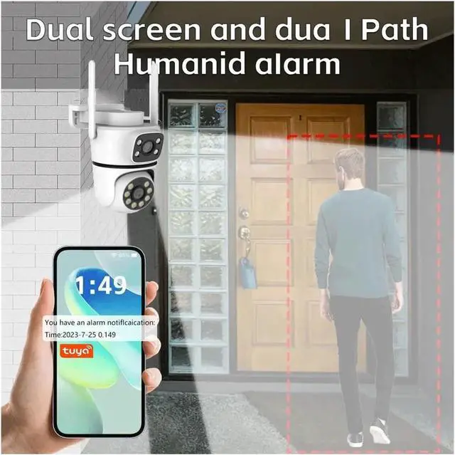 Alt view image 4 of 7 - 10MP 4K Dual Lens Outdoor PTZ Security Cam Dual Band WiFi Color Night Vision Surveillance Camera(UK,10MP with 32G Card)