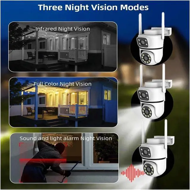 Alt view image 5 of 7 - 10MP 4K Dual Lens Outdoor PTZ Security Cam Dual Band WiFi Color Night Vision Surveillance Camera(UK,10MP with 32G Card)