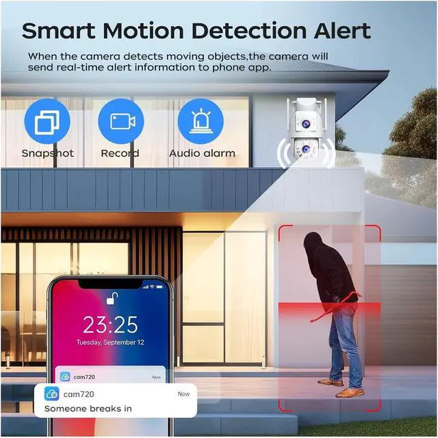 Alt view image 6 of 7 - 4K Dual Screen Outdoor 5G Wireless IP Security Camera, 5X Digital Zoom CCTV Surveillance Cam with AI Auto Tracking for Home Monitoring(UK,1/2.5'')