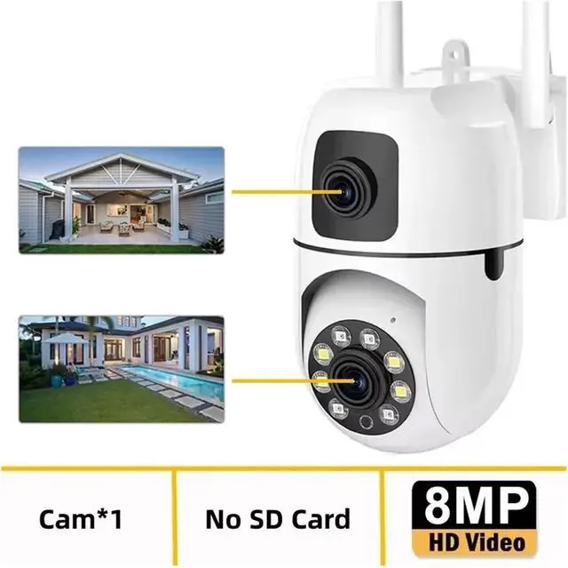 Alt view image 2 of 7 - 8MP Dual Lens Dual Screen WiFi IP Security Camera, Auto Tracking 8X Digital Zoom Wireless CCTV Cam with Full Color Night Vision
