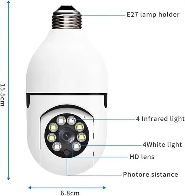 Alt view image 4 of 7 - 8MP E27 Bulb WiFi Security Camera, Dual Lens 8X Digital Zoom, Auto Human Tracking Two-Way Audio Indoor Surveillance Cam with Full Color Night Vision