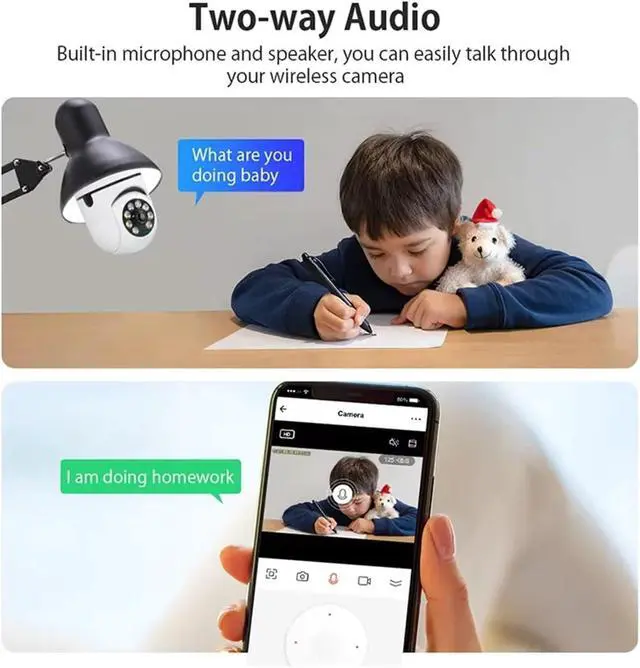 Alt view image 5 of 7 - 8MP E27 Bulb WiFi Security Camera, Dual Lens 8X Digital Zoom, Auto Human Tracking Two-Way Audio Indoor Surveillance Cam with Full Color Night Vision