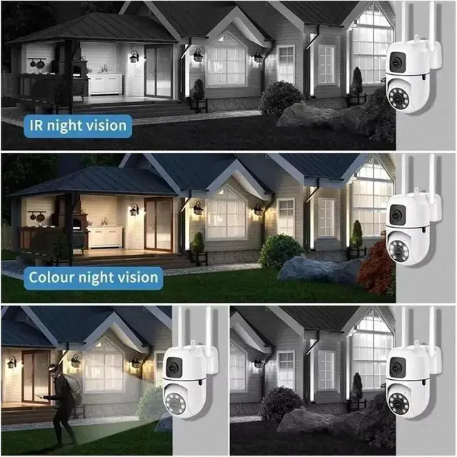 Alt view image 6 of 7 - 8MP Dual Lens Dual Screen WiFi IP Security Camera, Auto Tracking 8X Digital Zoom Wireless CCTV Cam with Full Color Night Vision