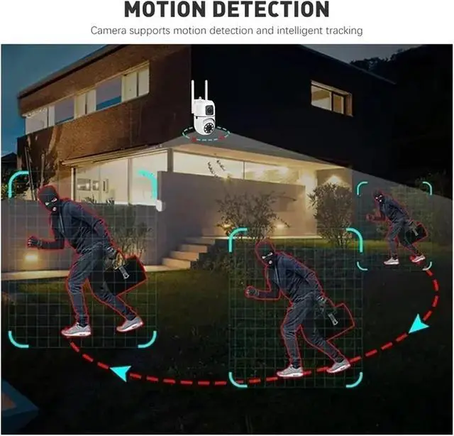 Alt view image 7 of 7 - 8MP Dual Lens Dual Screen WiFi IP Security Camera, Auto Tracking 8X Digital Zoom Wireless CCTV Cam with Full Color Night Vision