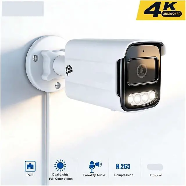 Alt view image 2 of 7 - CCTV PoE IP Security Camera Outdoors Waterproof Two-Way Audio Color Night Vision 4K 8MP 5MP 4MP Surveillance Camera for Options(6mm,4K 8MP_POE48V_White)