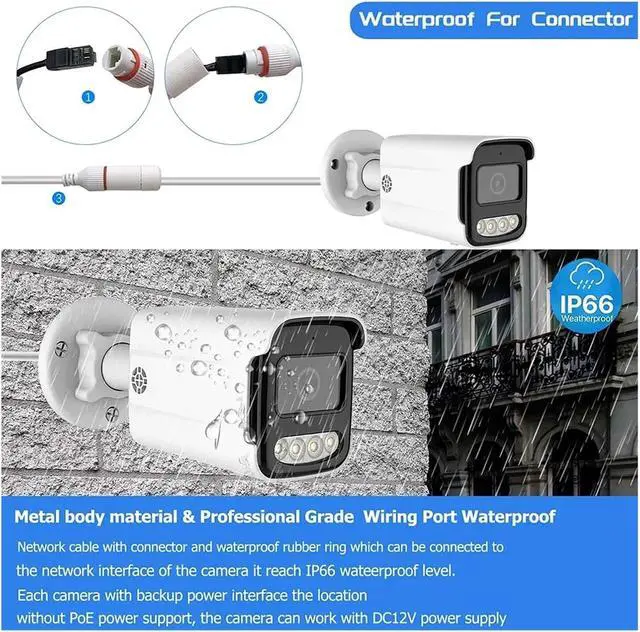 Alt view image 4 of 7 - CCTV PoE IP Security Camera Outdoors Waterproof Two-Way Audio Color Night Vision 4K 8MP 5MP 4MP Surveillance Camera for Options(6mm,4K 8MP_POE48V_White)