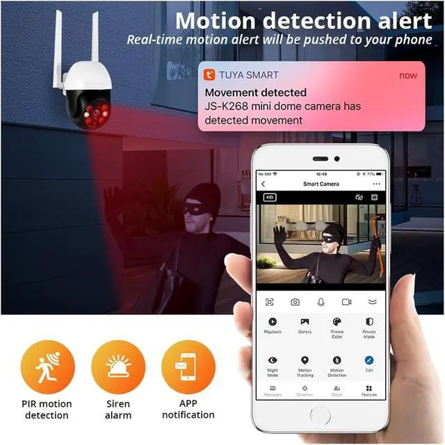 Alt view image 3 of 7 - Waterproof 5MP 8MP UHD PTZ WiFi IP Camera Tuya Smart 4K Camera Security CCTV Surveillance with 3 Meters Cable(EU Plug,3m Cable 8MP Camera)