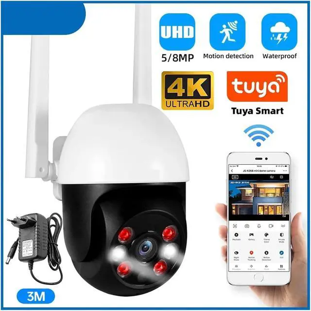 Alt view image 2 of 7 - Waterproof 5MP 8MP UHD PTZ WiFi IP Camera Tuya Smart 4K Camera Security CCTV Surveillance with 3 Meters Cable(EU Plug,3m Cable 8MP Camera)