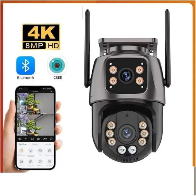 Alt view image 3 of 7 - 4K Dual-Lens Outdoor PTZ Camera with AI Auto Tracking, 8MP HD Wi-Fi IP CCTV, Dual Screen, Two-Way Audio, ICSee P2P(8MP Add 128G Card)