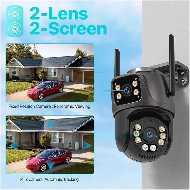 Alt view image 5 of 7 - 4K Dual-Lens Outdoor PTZ Camera with AI Auto Tracking, 8MP HD Wi-Fi IP CCTV, Dual Screen, Two-Way Audio, ICSee P2P(8MP Add 128G Card)