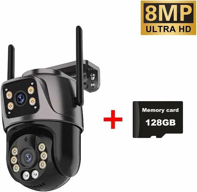 Alt view image 2 of 7 - 4K Dual-Lens Outdoor PTZ Camera with AI Auto Tracking, 8MP HD Wi-Fi IP CCTV, Dual Screen, Two-Way Audio, ICSee P2P(8MP Add 128G Card)
