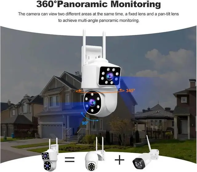 Alt view image 3 of 7 - 8MP Dual Lens Dual Screen IP Camera WiFi PTZ Camera Outdoor 4MP AI Auto Tracking CCTV HD Audio Video Surveillance(US Plug,1/3")