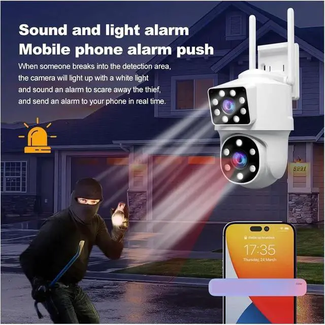 Alt view image 4 of 7 - 8MP Dual Lens Dual Screen IP Camera WiFi PTZ Camera Outdoor 4MP AI Auto Tracking CCTV HD Audio Video Surveillance(US Plug,1/3")