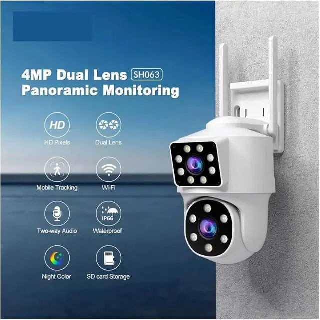 Alt view image 2 of 7 - 8MP Dual Lens Dual Screen IP Camera WiFi PTZ Camera Outdoor 4MP AI Auto Tracking CCTV HD Audio Video Surveillance(US Plug,1/3")