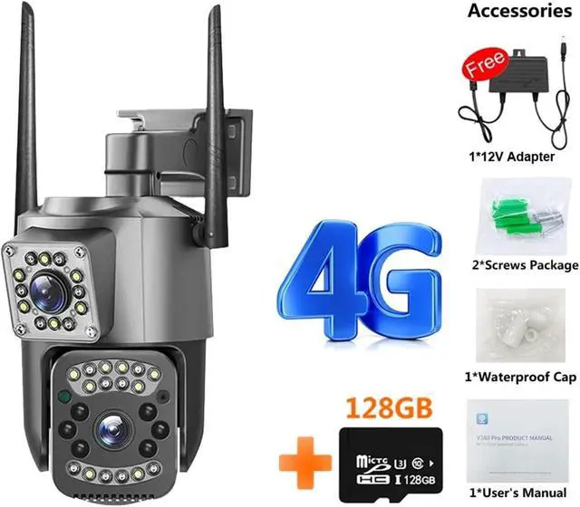 Alt view image 2 of 7 - CCTV Camera V380 Pro 4K 4MP 4G SIM Card Outdoor IP Security Protection Color Night Vision AI Human Detection WiFi Cameras 4G LTE(EU Plug,1/2.7")