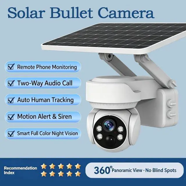 Alt view image 4 of 7 - Wireless Solar PTZ Mini Security Camera, WiFi & 4G LTE Cellular Connectivity,5W Solar Charger, IP66 Weatherproof, 30m Full Color Night Vision, PIR Human Detection, 2-Way Audio & Auto Tracking