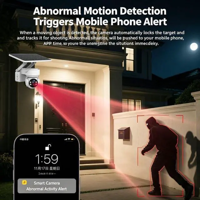 Alt view image 7 of 7 - Wireless Solar PTZ Mini Security Camera, WiFi & 4G LTE Cellular Connectivity,5W Solar Charger, IP66 Weatherproof, 30m Full Color Night Vision, PIR Human Detection, 2-Way Audio & Auto Tracking