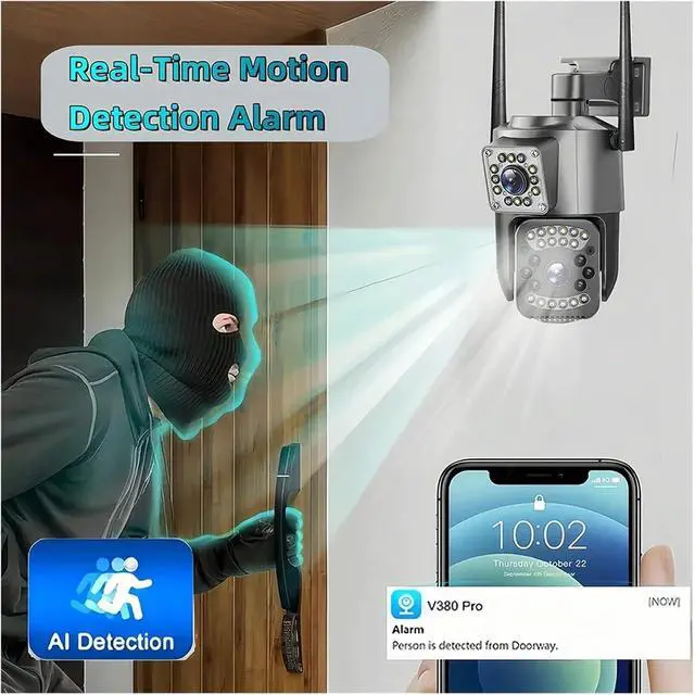 Alt view image 6 of 7 - CCTV Camera V380 Pro 4K 4MP 4G SIM Card Outdoor IP Security Protection Color Night Vision AI Human Detection WiFi Cameras 4G LTE(EU Plug,1/2.7")