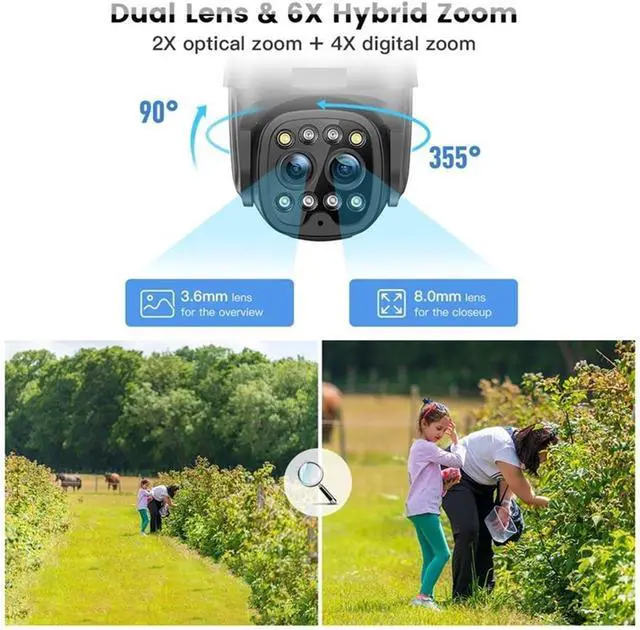Alt view image 4 of 7 - 5G WiFi 4G Sim IP Camera Dual Lens Optical Zoom Outdoor 360 PTZ Security Camera Auto Tracking CCTV Color Night Vision(1/1.8")