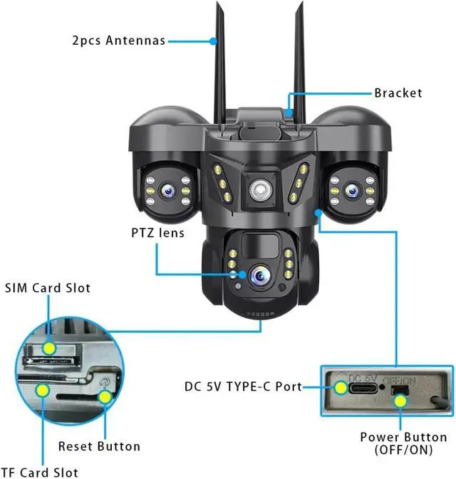 Alt view image 6 of 6 - 3 Lens 4G Solar Camera HD 15MP 8K Outdoor PTZ Waterproof Night Vision Two-Way Audio V380 Camera Mobile Tracking CCTV IP Camera(4G Camera 128G)