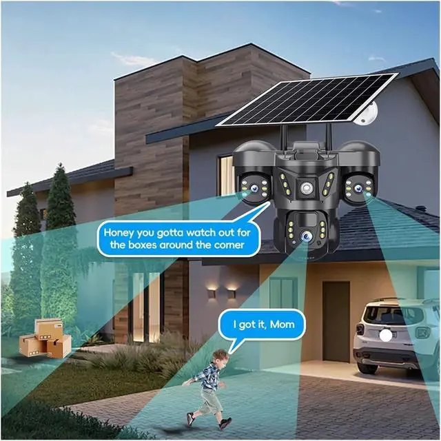Alt view image 4 of 6 - 3 Lens 4G Solar Camera HD 15MP 8K Outdoor PTZ Waterproof Night Vision Two-Way Audio V380 Camera Mobile Tracking CCTV IP Camera(4G Camera 128G)
