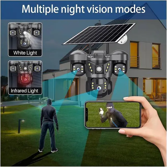 Alt view image 5 of 6 - 3 Lens 4G Solar Camera HD 15MP 8K Outdoor PTZ Waterproof Night Vision Two-Way Audio V380 Camera Mobile Tracking CCTV IP Camera(4G Camera 128G)