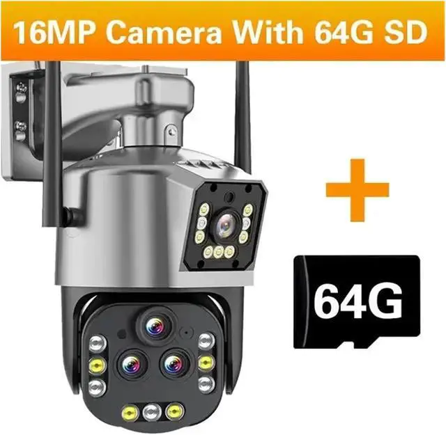 Alt view image 2 of 7 - IPC360 Home 8K 16MP 20X Zoom WiFi IP PTZ Camera AI Auto Tracking Color Night Vision 4 Lens 3 Screens CCTV Surveillance Camera(AU Plug,8K 20X with 64G SD)