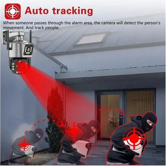 Alt view image 4 of 7 - IPC360 Home 8K 16MP 20X Zoom WiFi IP PTZ Camera AI Auto Tracking Color Night Vision 4 Lens 3 Screens CCTV Surveillance Camera(AU Plug,8K 20X with 64G SD)