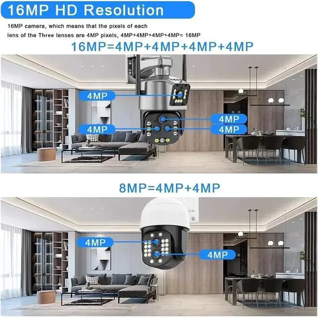 Alt view image 6 of 7 - IPC360 Home 8K 16MP 20X Zoom WiFi IP PTZ Camera AI Auto Tracking Color Night Vision 4 Lens 3 Screens CCTV Surveillance Camera(AU Plug,8K 20X with 64G SD)