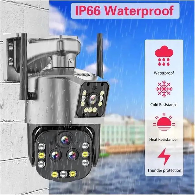 Alt view image 7 of 7 - IPC360 Home 8K 16MP 20X Zoom WiFi IP PTZ Camera AI Auto Tracking Color Night Vision 4 Lens 3 Screens CCTV Surveillance Camera(AU Plug,8K 20X with 64G SD)