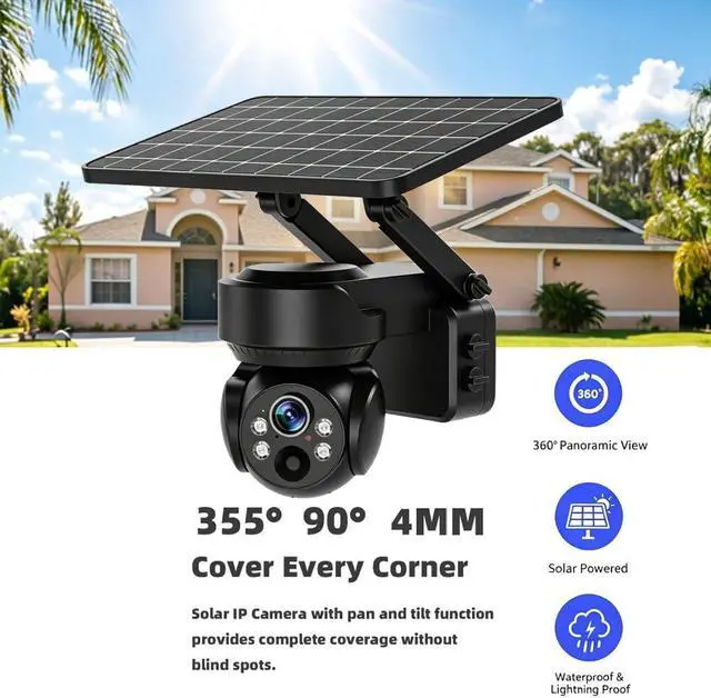 Alt view image 2 of 7 - 3MP Solar PTZ Dome Security Camera, 4G LTE & WiFi Dual Mode, 5W Solar Panel Built-in 9600mAh IP66 Waterproof,30m Dual Light Color Night Vision, Auto Human Tracking, 2-Way Audio, PIR Motion Alarm1