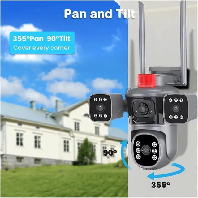 Alt view image 4 of 6 - 16MP FFVideo 8K Outdoor Smart IP Camera Four Lenses Monitor WiFi Home Security CCTV Surveil Network Camera(with 64G)