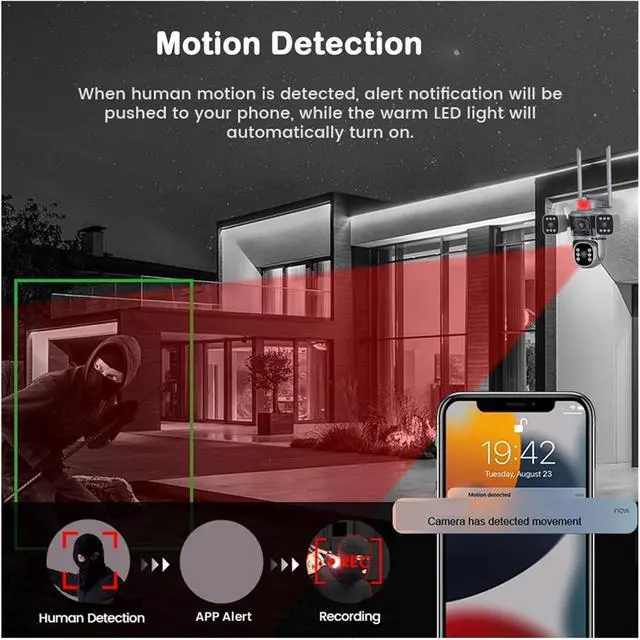 Alt view image 6 of 6 - 16MP FFVideo 8K Outdoor Smart IP Camera Four Lenses Monitor WiFi Home Security CCTV Surveil Network Camera(with 64G)