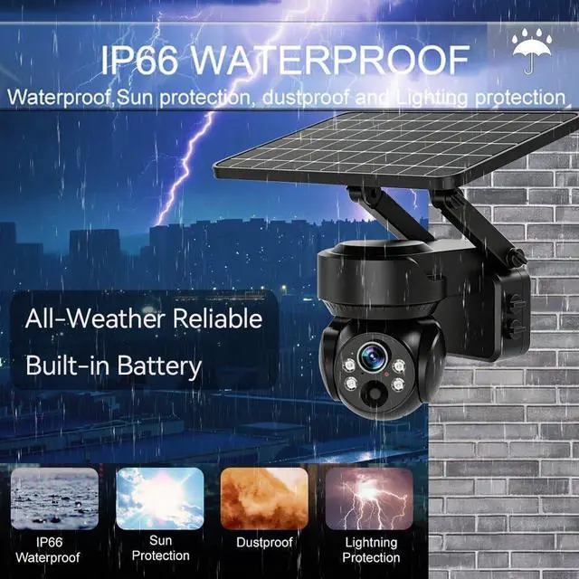 Alt view image 3 of 7 - 3MP Solar PTZ Dome Security Camera, 4G LTE & WiFi Dual Mode, 5W Solar Panel Built-in 9600mAh IP66 Waterproof,30m Dual Light Color Night Vision, Auto Human Tracking, 2-Way Audio, PIR Motion Alarm1