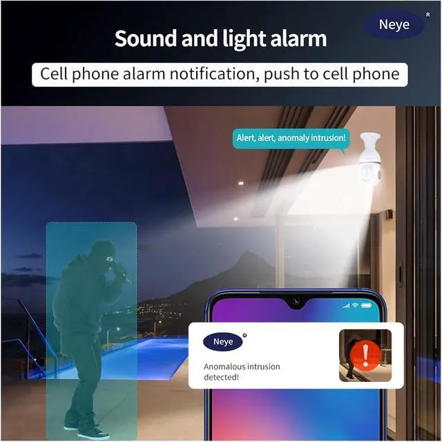 Alt view image 2 of 6 - 8MP 4K E27 WiFi Light Bulb Security Camera with Spotlight, 360° Panoramic IP Cam, AI Motion Detection Indoor Surveillance Camera(2MP)