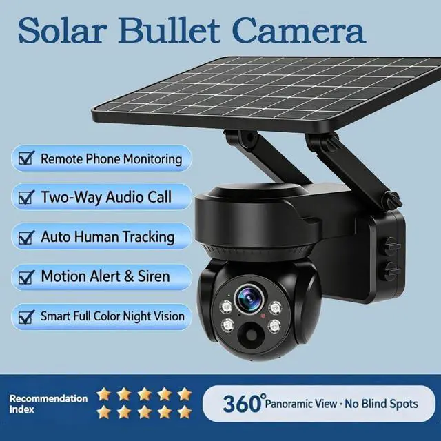 Alt view image 4 of 7 - 3MP Solar PTZ Dome Security Camera, 4G LTE & WiFi Dual Mode, 5W Solar Panel Built-in 9600mAh IP66 Waterproof,30m Dual Light Color Night Vision, Auto Human Tracking, 2-Way Audio, PIR Motion Alarm1
