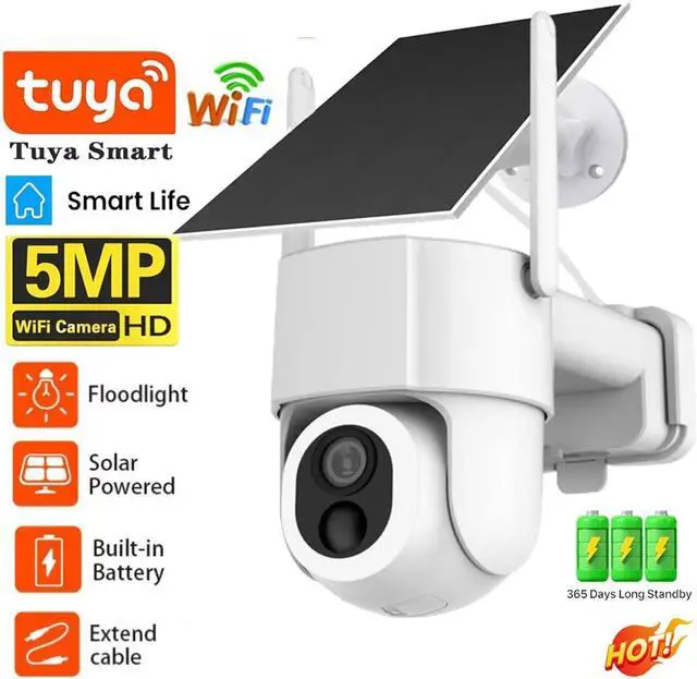 Alt view image 2 of 7 - Tuya Solar WiFi Security Camera Outdoor 5MP Low Power Battery PTZ Camera PIR Motion Detection CCTV Video Surveieillance(5MP with 32G Card)
