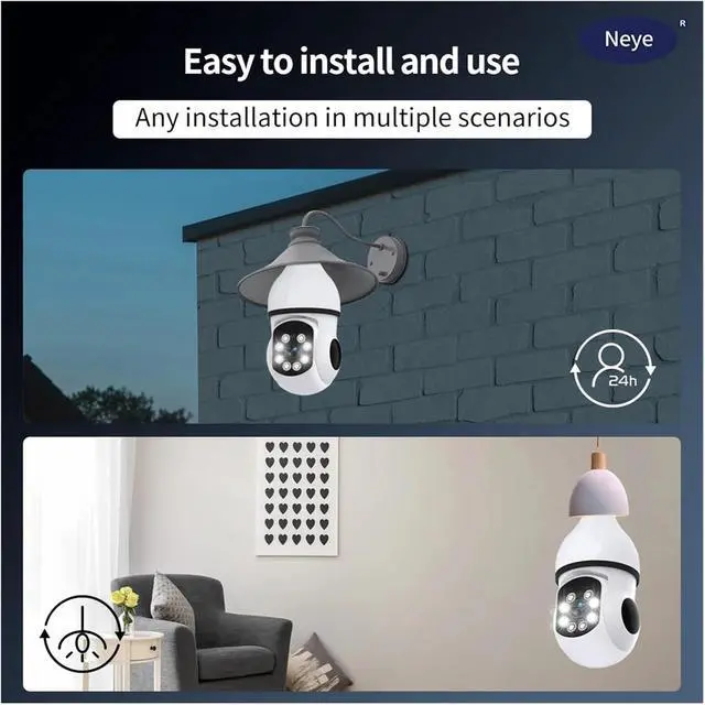 Alt view image 5 of 6 - 8MP 4K E27 WiFi Light Bulb Security Camera with Spotlight, 360° Panoramic IP Cam, AI Motion Detection Indoor Surveillance Camera(2MP)