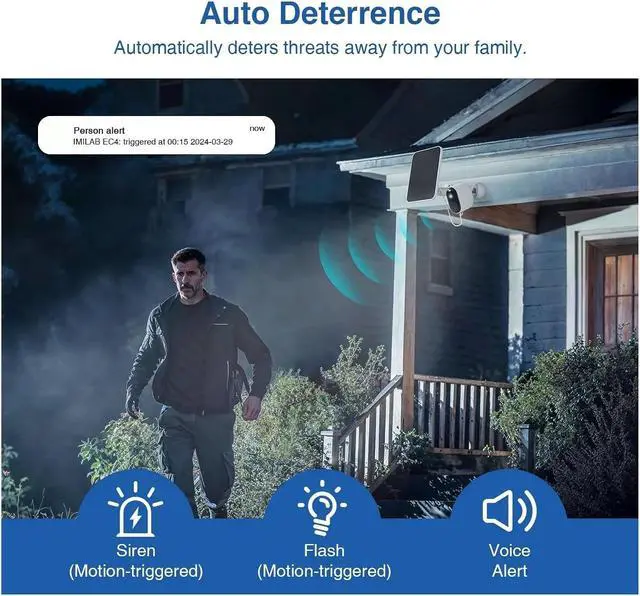 Alt view image 4 of 7 - EC4 Outdoor Camera Solar Battery Surveillance 2.5K HD IP WiFi Web Cam Smart Security Protection CCTV Monittor(US Plug,EC4 Set)
