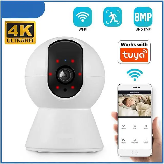 Alt view image 3 of 7 - 4K 5MP 8MP WiFi IP Camera Indoor Home Security CCTV Surveillance Camera with Tuya Smart Auto Tracking(UK Plug,8MP IP Camera)