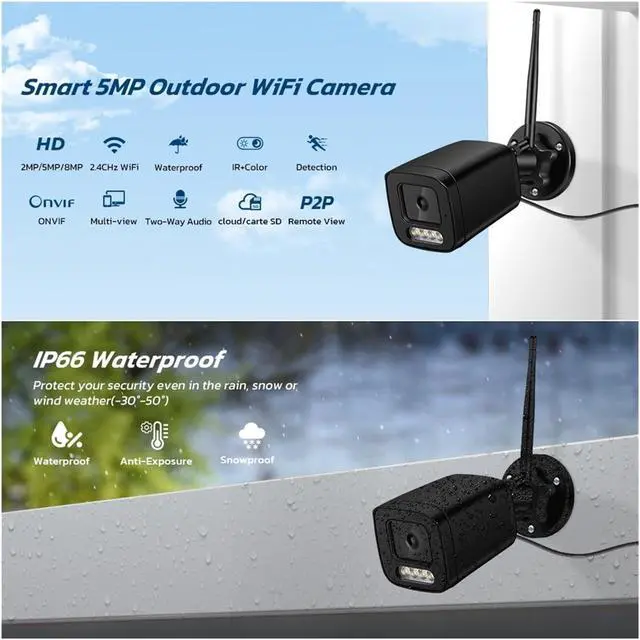 Alt view image 2 of 6 - 4K 8MP WiFi IP Camera Outdoor Waterproof CCTV Ai Human Detect Audio H.265 Video Surveillance Security Bullet Cameras(AU Plug,4MP 128G SD Card)