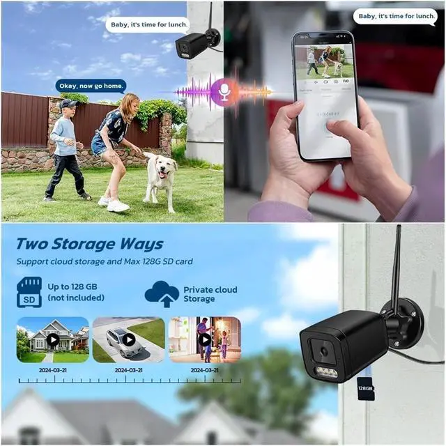 Alt view image 5 of 6 - 4K 8MP WiFi IP Camera Outdoor Waterproof CCTV Ai Human Detect Audio H.265 Video Surveillance Security Bullet Cameras(AU Plug,4MP 128G SD Card)