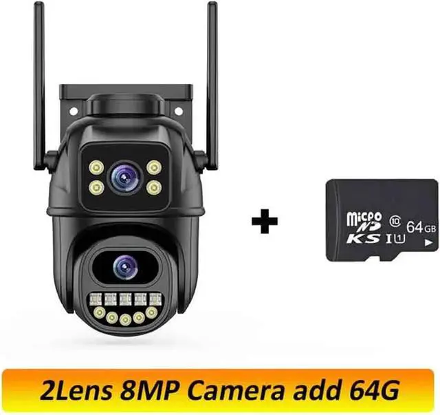 Alt view image 2 of 7 - 6K 12MP 3 Lens 3 Screens WiFi Outdoor Camera Ai Motion Tracking Zoom PTZ 4K Video Camera Security Surveillance Camera(EU Plug,2LENS Camera ADD 64G)